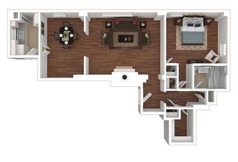 Floor plan for 1 bed, 1 bath, 914 sqft